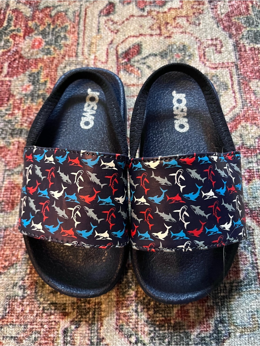 Navy Blue Shark-Print Slide Sandals